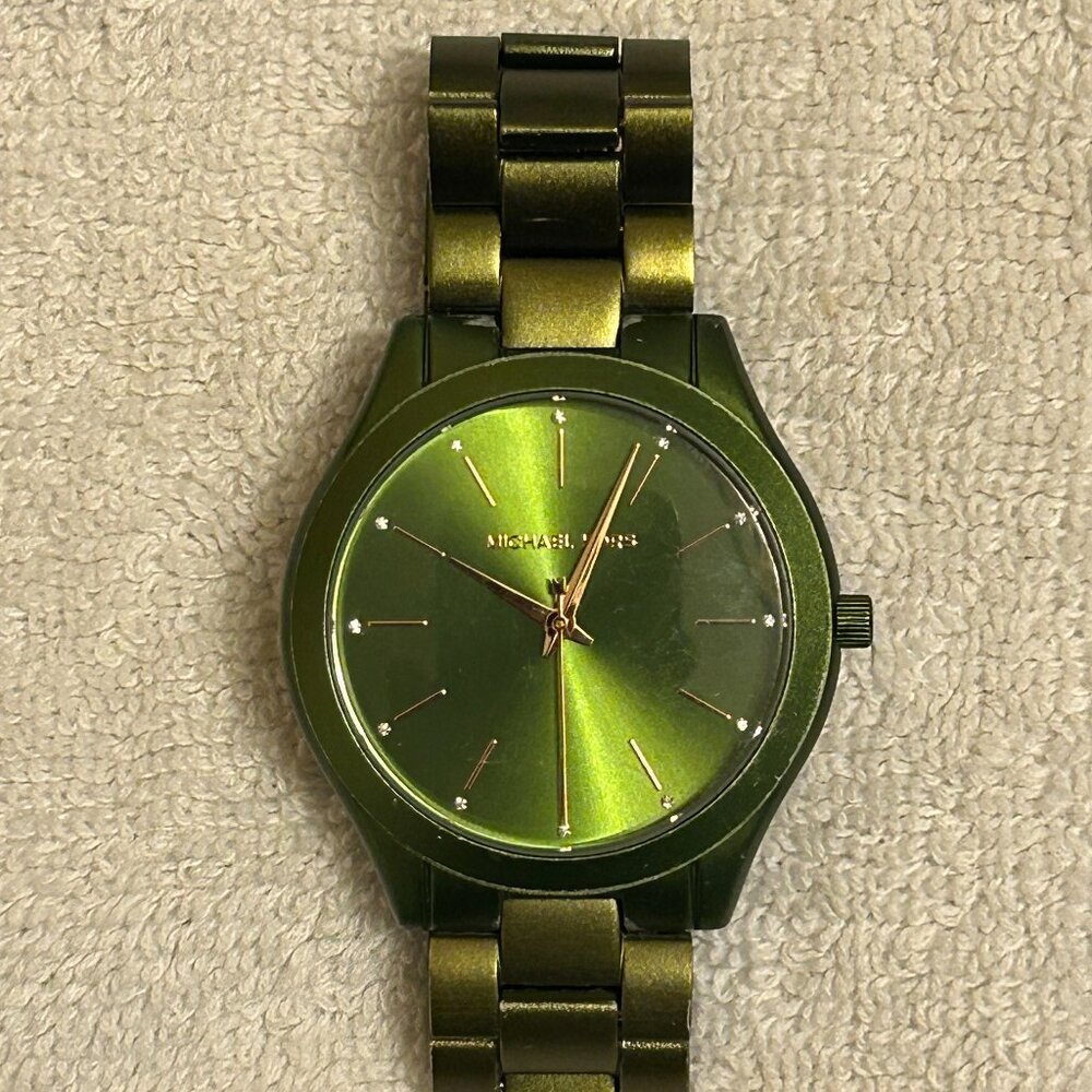 Michael Kors Unisex Slim Runway Olive Stainless Steel Bracelet Watch